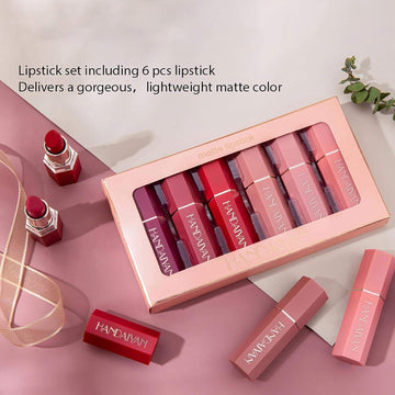 6pcs Lipstick Set Matte Velvety Liquid Lipstick Matte Lipgloss Non-stick Long Lasting Lip Gloss